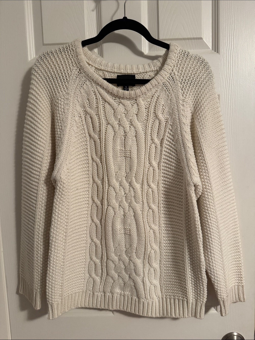 Lumiere Cream Cable-Front Crewneck Sweater